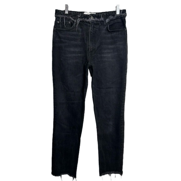 Reformation Black Cropped Cigarette Jeans 29 Raw Hem Distressed High Rise - Picture 4 of 10